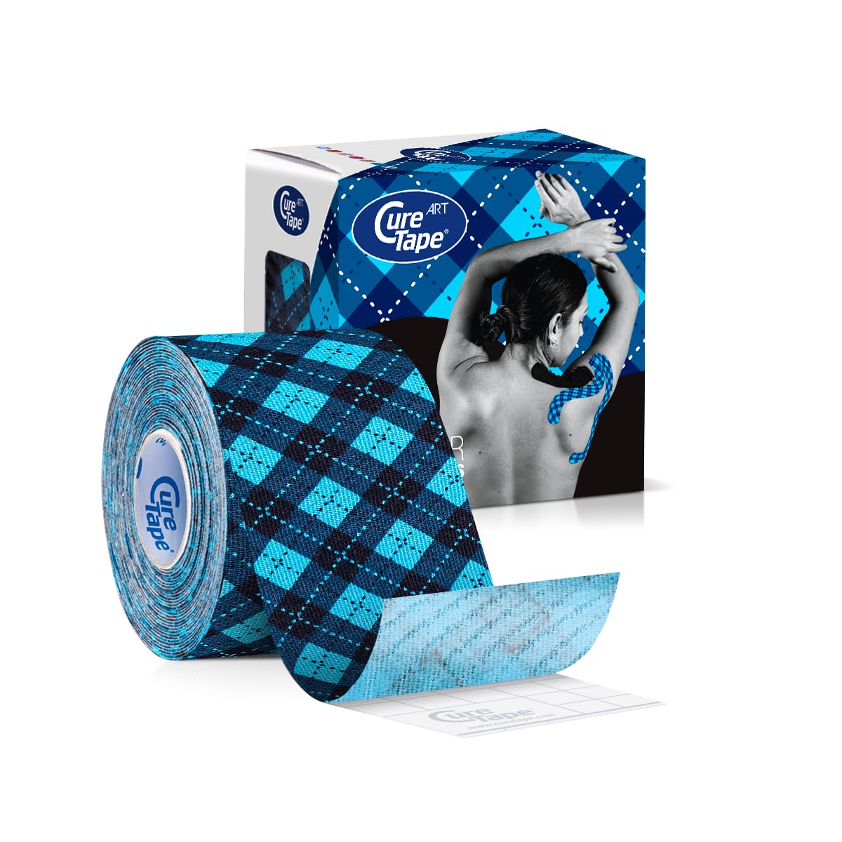 CureTape Art Kinesiology Tape 5m x 5cm Uncut – Waterproof Latex-Free Hypoallergenic Kinetic Physio Tape – Medical Tape for Muscle & Joint Support & Blisters – Elastic K Tape for Knee Support - Tartan