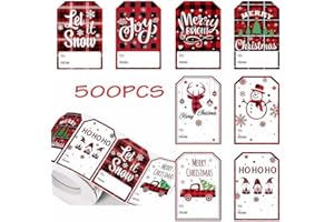 500 Pcs Vintage Merry Christmas Gift Tags, Self-Adhesive Foil Present Name Sticker Labels for Gift Wrapping & Holiday Party S
