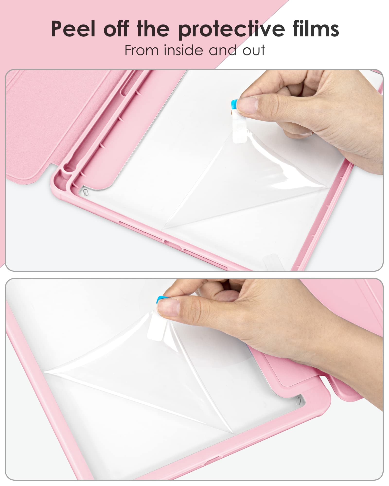 VIKESI Case for iPad 9th / 8th / 7th Generation 10.2 inch (2021/2020/2019 Released), Clear Back, TPU Shockproof Frame Cover[Built-in Pencil Holder,Support Auto Sleep/Wake] for ipad 10.2 - Pink