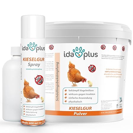 Ida Plus - Kieselgur Anti Milben SET - Pulver (12 Liter) & Spray (400 ml) - Mittel gegen Vogelmilben, Ameisen & Insekten für 