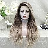 IMSTYLE Ombre Brown Wigs: 13x4 Synthetic Lace Front Wig, Highlight Blonde Wavy Wig Hair Heat Resistant Fiber Natural Hairline Daily Wig 24Inches (Ombre Brown)