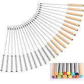 24 Pack 9.5 Inch Stainless Steel Fondue Forks, 12 Wood Handles and 12 Stainless Steel Handles, Heat Resistant Smores Sticks f