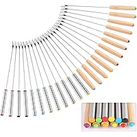24 Pack 9.5 Inch Stainless Steel Fondue Forks, 12 Wood Handles and 12 Stainless Steel Handles, Heat Resistant Smores Sticks f