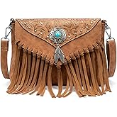 LAVAWA Small Crossbody Bags for Women Crossbody Handbag Fringe Purse Tassel Shoulder Bag Turquoise Concho Wallet