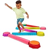 B. toys Balance Beam Set, 10 Beams &amp; 6 Sensory Stepping Stones, Rainbow | Balance &amp; Build Set in rainbow colors with 16 interlocking pieces, 10 beams and 6 sensory stepping stones, Summer, 3+ Years