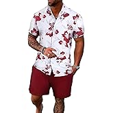 SHENHE Men's 2 Piece Outfits Short Sleeve Button Down Casual Shirt and Shorts Sets