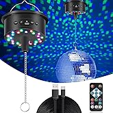 Disco Ball Motor with 17FT USB Cable, 3-15 RPM &amp; 30 LEDs Disco Ball Motor with Remote for 4" 6" 8" 12" Balls for Party Wedding (USB/Battery Powered and No Ball)