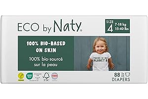 Eco by Naty Eco-Friendly Baby Diapers - 100% Plant-Based Materials on Skin, Soft, for Sensitive Skin & Super Absorbent (Size 4, 88 Count)