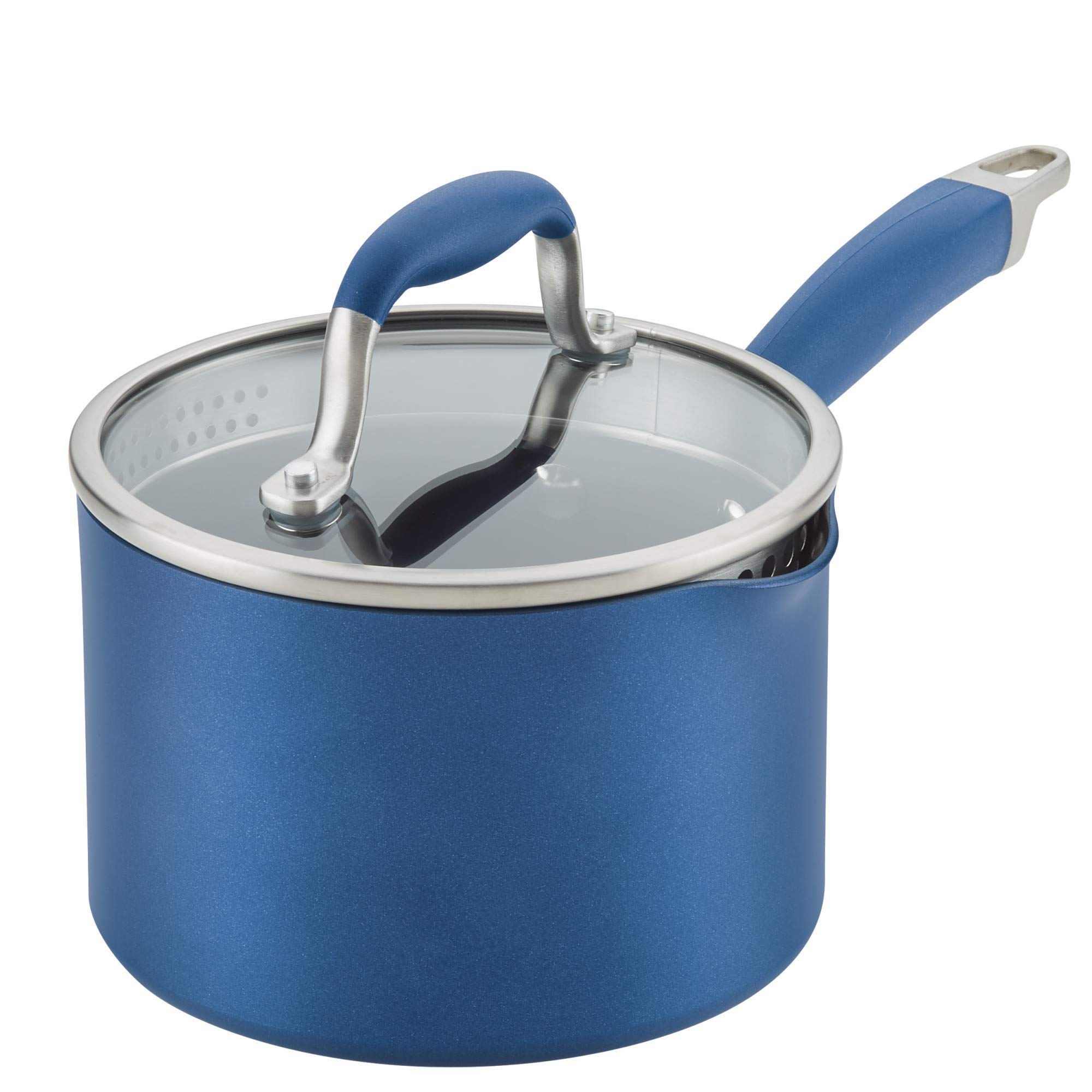 Photo 1 of Anolon Advanced Home Hard Anodized Nonstick Sauce Pan/Saucepan with Straining and Lid, 2 Quart (2 Qt Straining Saucepan, Indigo)