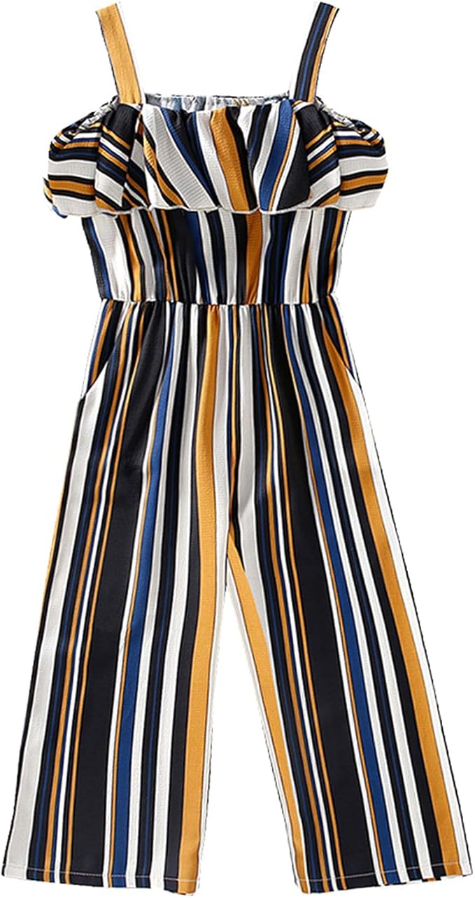 Nimiya Nimiya Mädchen Jumpsuit Kurzarm VAusschnitt Einteiler Gestreift Romper Bodysuit