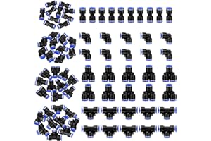 Tanstic 40Pcs 3/8 Inch OD Push to Connect Pneumatic Fittings Kit, Plastic Air Line Fittings, 10 Splitters+10 Elbows+10 Tee+10