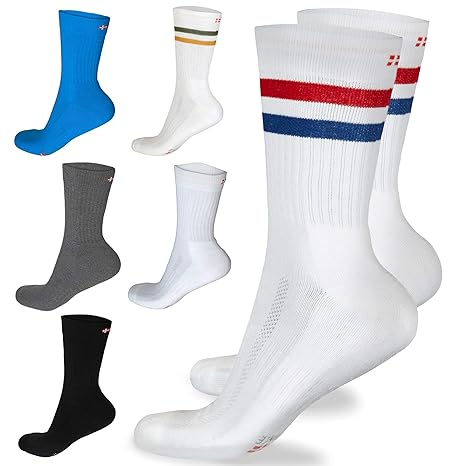 DANISH ENDURANCE Performance Crew Tennissocken, für Herren und Damen, Feuchtigkeitsregulierung, weiche Polsterung, Weiß, Schw
