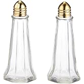 1 oz. (Ounce) Classic Tower Style Salt &amp; Pepper Shaker, Restaurant Shakers, Polished Gold Top, Glass Body - Set of 2