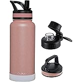 OLDLEY 32 oz Insulated Water Bottle With Straw, Stainless Steel Sports Water Cup Flask with 3 Lids(Straw, Spout and Handle Lid) Double Walled Travel Thermal Canteen Mug,Rose Gold