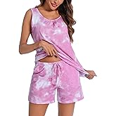ENJOYNIGHT Women's Pajamas Set Sleeveless Tee and Shorts Sleepwear Tank Top Pjs Set With Pockets
