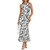 ZESICA Women's Sleeveless Floral Bodycon Maxi Dress 2026 Summer Ruched Mesh Wedding Guest Cocktail Party Dresses