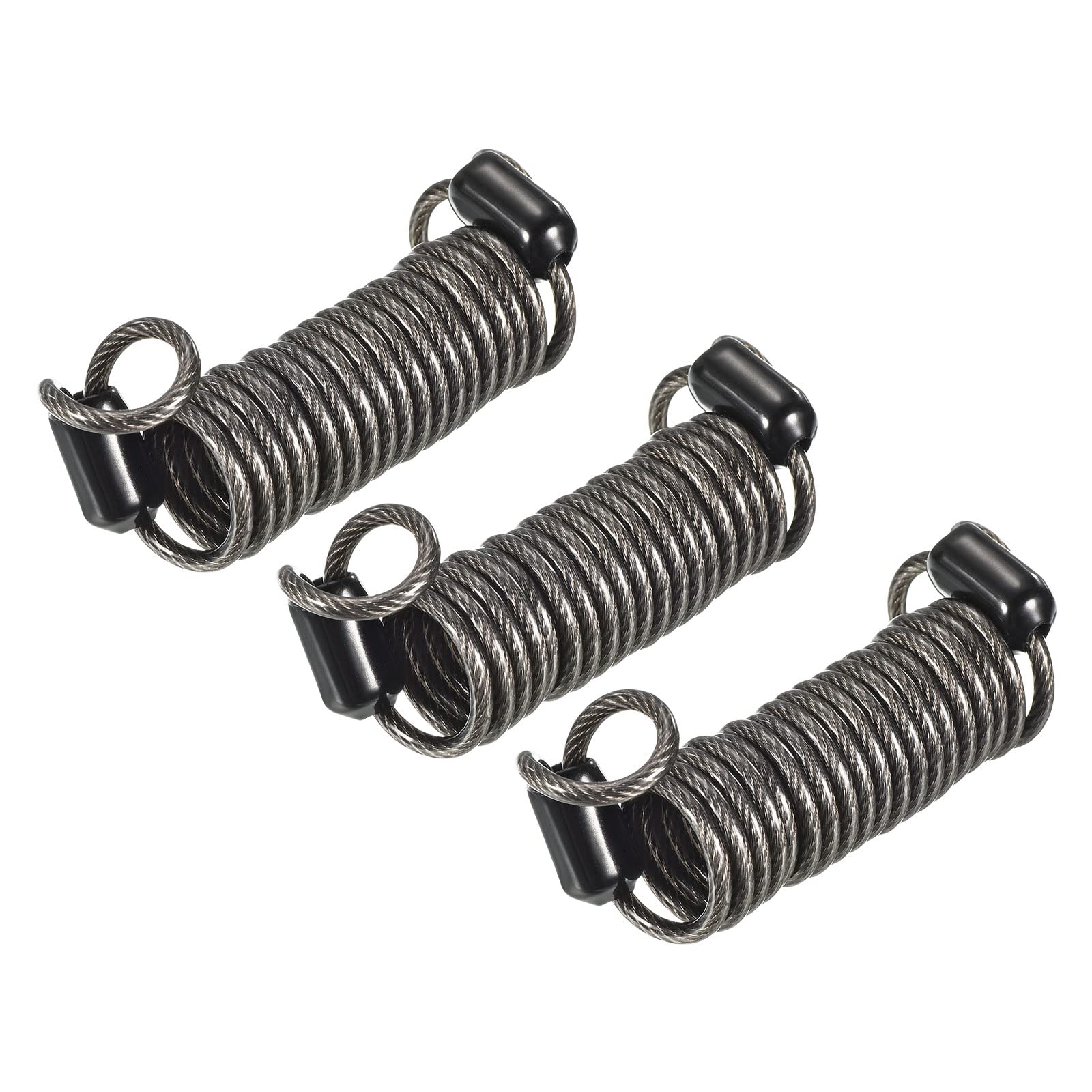 PATIKIL Security Steel Cable 2.5mm x 1m/3.28ft Coated Spring Luggage Lock Wire Rope with Double Loop Black 3 Pack