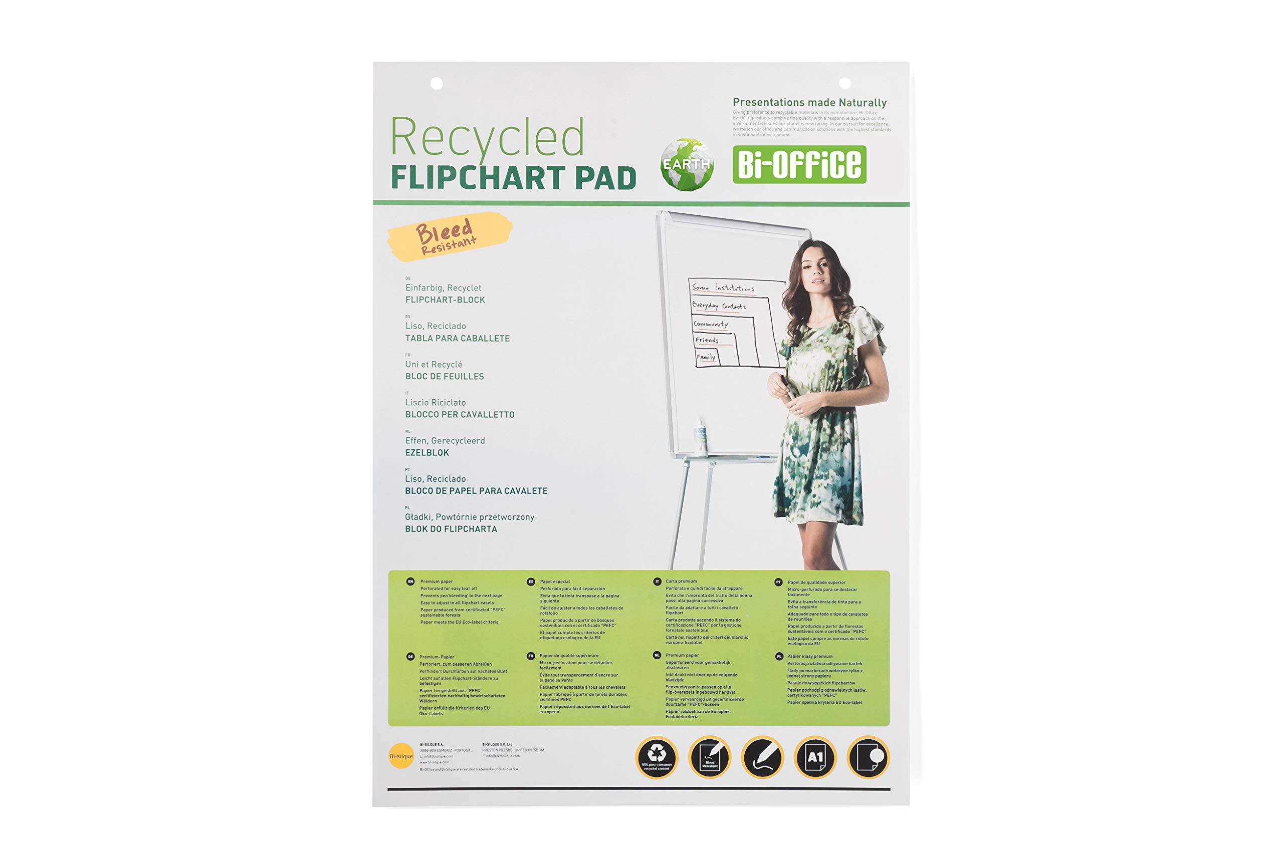 Bi-Office Earth-it Flipchart Pad, 40 Sheets, 70 g/m², A1