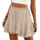 Lepunuo Flowy Shorts for Women Boho Ruffle Tiered Butterfly Skorts High Waist Mini Skirts Casual Shorts
