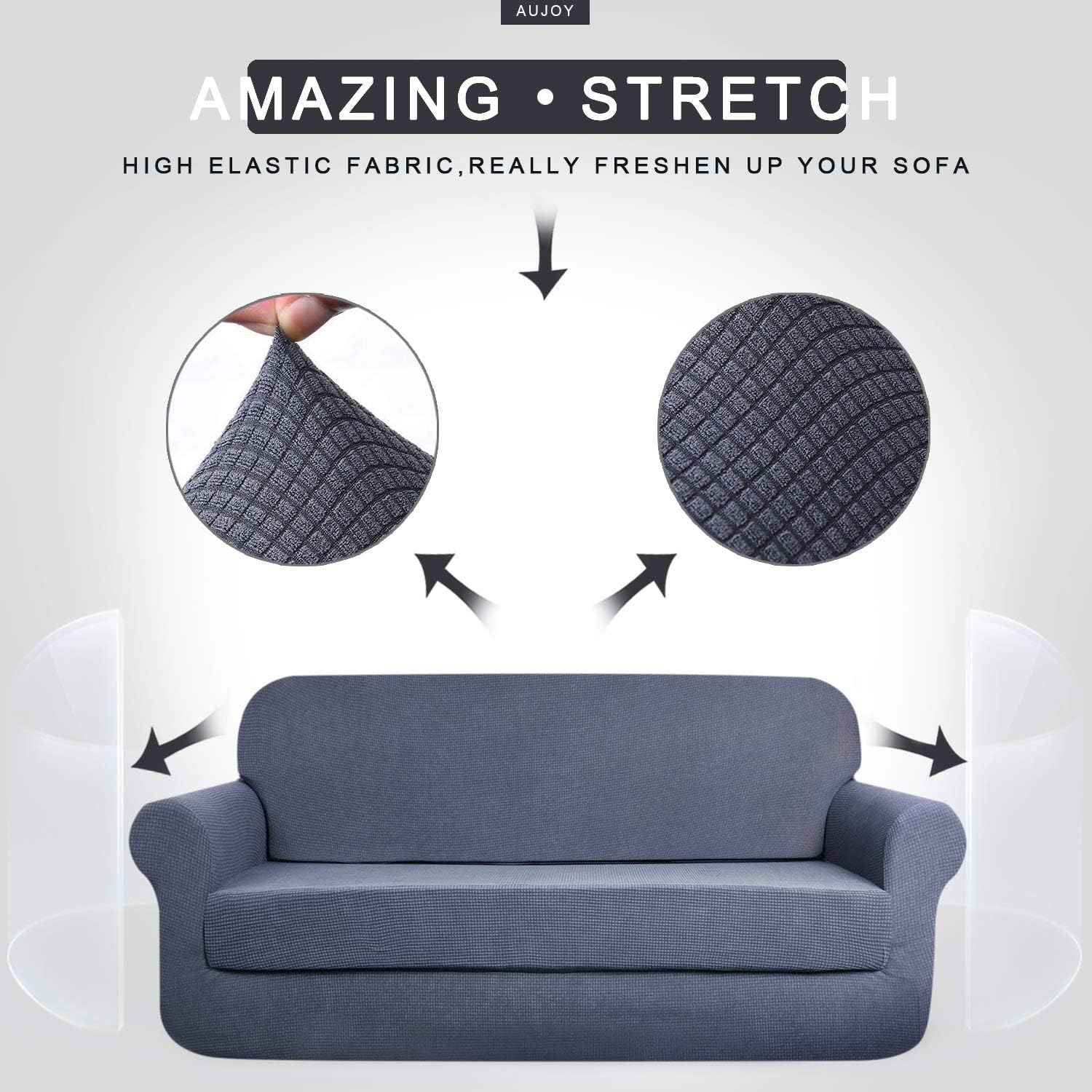 AUJOY Stretch 2-Piece Sofa Covers Water-Repellent Dog Cat Pet Proof Couch Slipcovers Protectors (Sofa, Gray): Kitchen & Dining