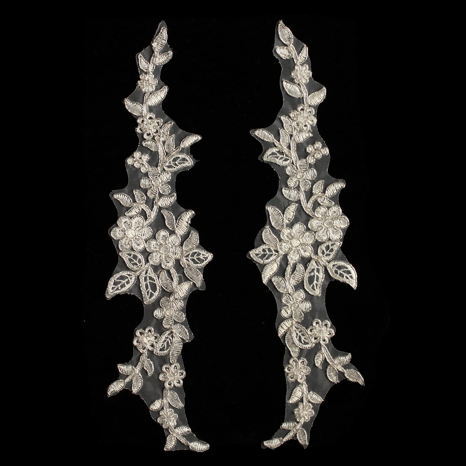 4 x Pieces Corded Lace Applique Wedding Motif Sew On #30 A (Metallic Silver Cream) — image 1