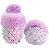 Orthoshoes Girls Sequined Fluffy Slippers, Faux Fur Memory Foam, Non-Slip Indoor House Shoes