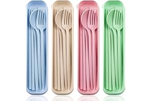 ELANE 4Sets Reusable Travel Utensils Set with Case,Reusable Camping Cutlery Set with Case for Lunch Picnic Outdoor