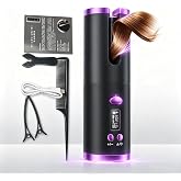 Cordless Automatic Hair Curler, Rechargeable Wireless Curling Iron | 6 Temp Settings 150-200&deg;C, LED Digital Temp &amp; Power Display, Dual Rotation, Anti-Scald Shell