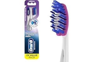 Oral-B 3D White Deep Stain Remover toothbrushes, 2 count toothbrush MEDIUM, Removes 90% of surface stains, whitens teeth, deep reach, removes plaque and stains tooth brush
