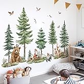 wondever Mountain Tree Wall Stickers Large Pine Tree Forest Animals Bear Deer Peel and Stick Wall Art Decals for Kids Bedroom Baby Nursery