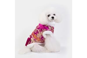 SMALLLEE_LUCKY_STORE Pet Chinese New Year Costume Outfits for Small Dog Cat Traditional Embroidery Floral Fleece Trim Tang Dynasty Winter Coat Jumpsuit Puppy Clothes,Pink XXL
