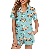 TOADDITDO Women's Pajamas 2 Piece Button Down Sleepwear Casual Short Sleeve Top and Shorts Lounge Sets with Pockets