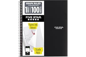 Five Star Spiral-Notebook, 1-Subject, Graph Ruled Paper, 11" x 8-1/2", 100 Sheets, Black (73679)