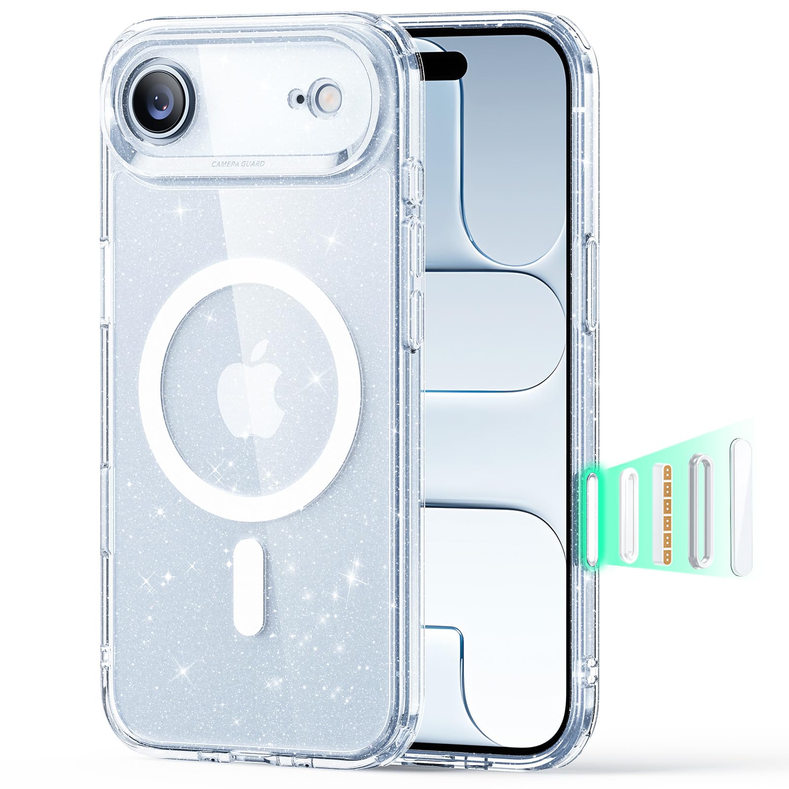 Photo 1 of ESR for iPhone Air Case, Camera Control, Compatible with MagSafe, Shockproof Military-Grade Protection, Magnetic Phone Case for iPhone 17 Air Case, Clear Shimmer