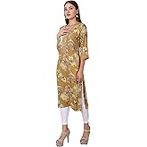 ladyline Women's Rayon Printed Long Tunic Kurti - Ethnic Embroidered Sequins Kurta Top Round Neck