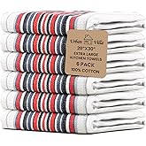 Urban Villa Kitchen Towels, Premium Quality, Cotton Dish Towels,Mitered Corners,Ultra Soft (Size: 20X30 in), White Waffle Stripes, Highly Absorbent Bar Towels & Tea Towels - (Set of 6)
