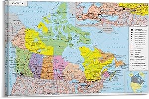 Canada Map Poster Cool Artworks Painting Wall Art Canvas Prints Hanging Picture Home Decor 20x30inch(50x75cm)
