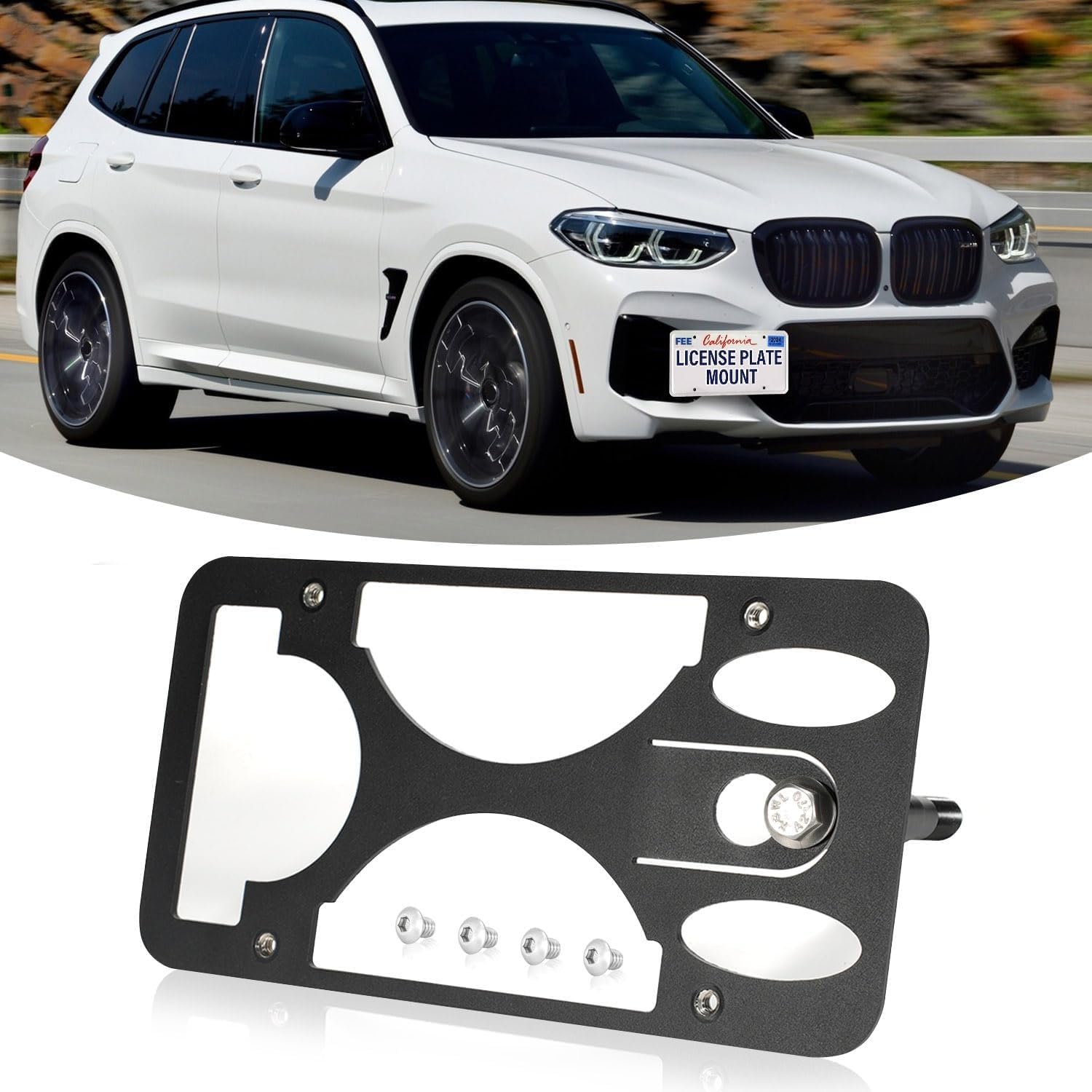 Photo 1 of Heavy Duty Front License Plate Holder Compatible with BMW X3 2018-2025 [G01] | xDrive and sDrive No Drill Tow Hook License Plate Frame Replacement Bracket with Mounting Kit for Easy Installation