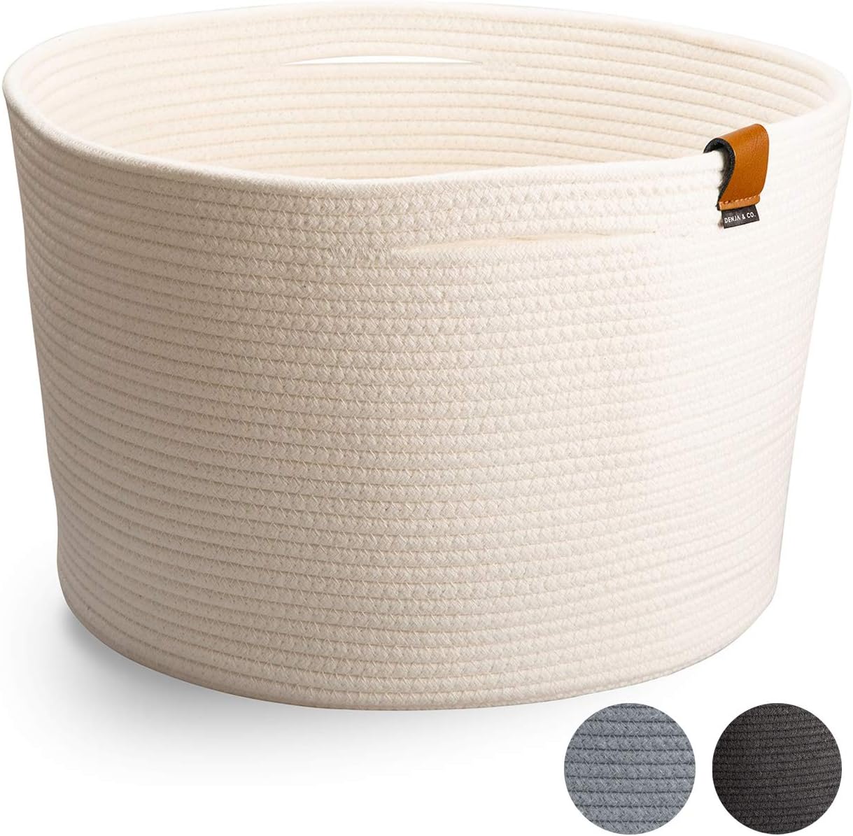 DENJA & CO Extra Large Toy Storage Basket with Handles (21" Wide x 13.8" Tall) | Woven Basket for Storage, Use for Kids Toys or Nursery | Natural Cotton Rope &ndash; Ivory White