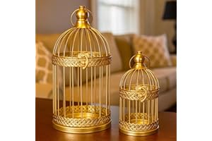 Vela Lanterns Birdcage Decorative Candle Holder Lanterns, Gold, Set of 2