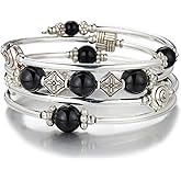 Beaded Pearl Bangle Wrap Bracelet - Fashion Bohemian Jewelry Multilayer Charm Bracelet with Thick Silver Metal Beads, Gift For Women