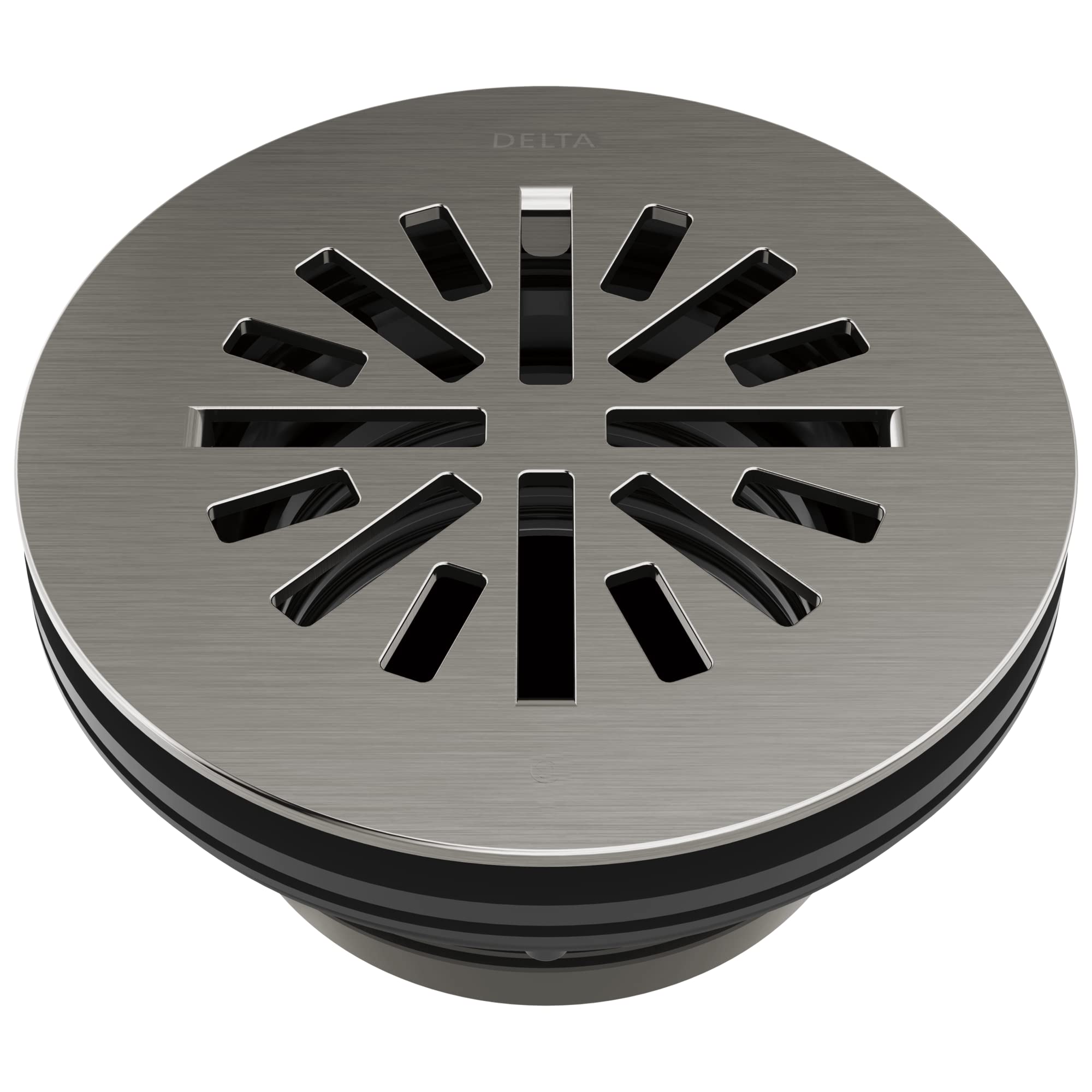 Photo 1 of Delta 4 Inch Black Stainless Round Shower Floor Drain with Gasket and Snap-In Drain Gate, Black Stainless DT051411-KS