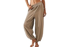 Himosyber Women Cotton Pants Wide Leg Pants Casual Loose Baggy Elastic Waist Beach Palazzo Harem Pants