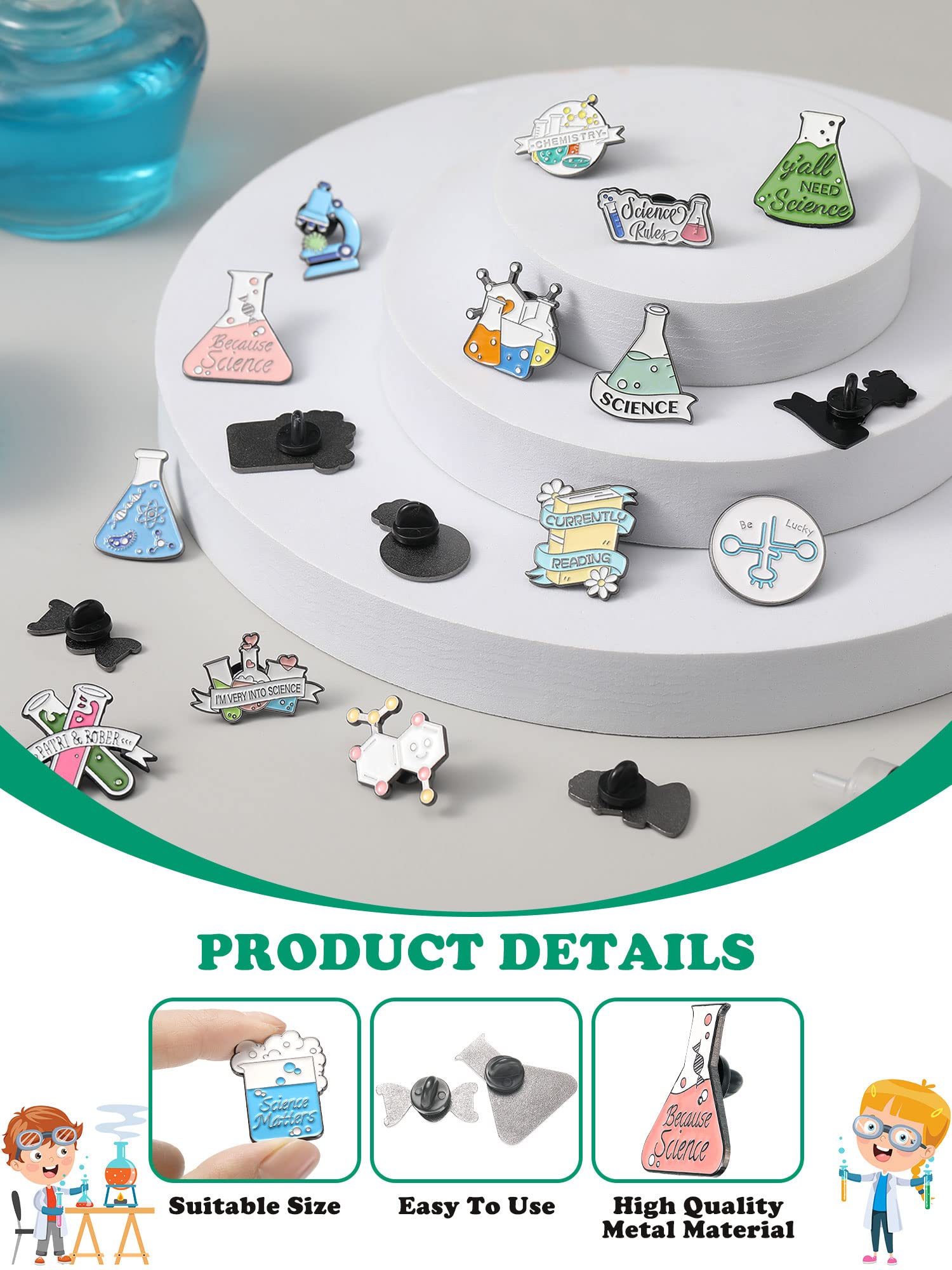 20 Pcs Science Party Favors Enamel Pins Back to School Gifts Science Theme Cute Cartoon Lapel Pin Scientist Laboratory Pins for Badges Chemistry Bag Backpack Party Gifts