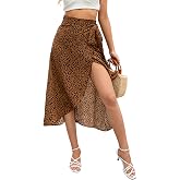 Newchoice Women's Boho Leopard Skirt High Low Split Summer Beach Midi Wrap Skirts