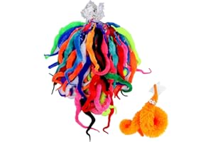 HAPTIME Worm on a String, Fuzzy Worms with Wiggle Eye, Trick Toy, Pet Toy, Classic Party Favors Bag Fillers Christmas Stocking Stuffer Gifts (64 Pcs,16 Diffrent Colour)