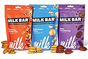 Milk Bar Super Crunchy Cookies – Double Chocolate, Vanilla Butter Crunch & Brown Butter Chocolate Chip | Mini Snack Cookies for Party & On-the-Go | No Artificial Flavors | 3-Pack (4.5oz Each)