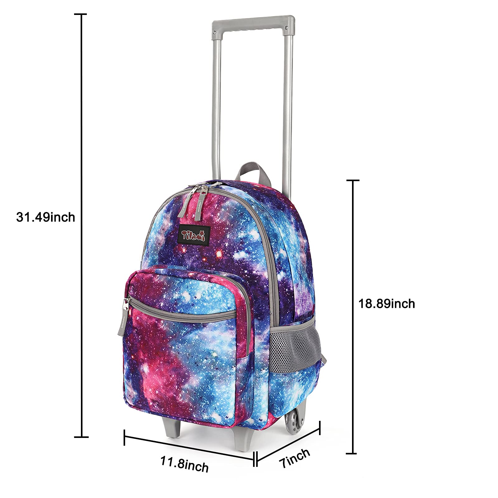 Rolling Backpack 18 inch Double Handle Wheeled Laptop Boys Girls Travel School Children Luggage Toddler Trip, Galaxy