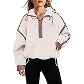 Panadila Womens Half Zip Fleece Pullover Oversized Hoodies Fuzzy Hooded Sweatshirt Cozy Sherpa Jacket