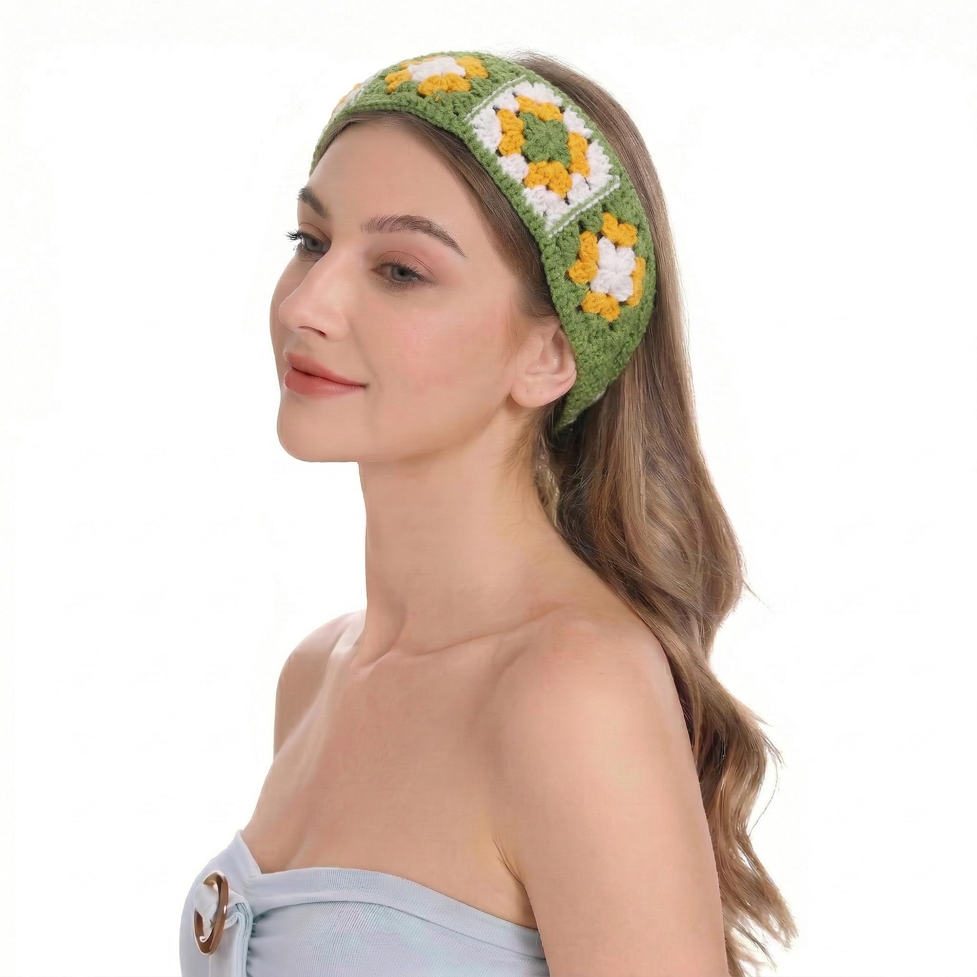 ZLYC Women Floral Headband Handmade Crochet Knit Vintage Hair Bands(Floral Green),One Size